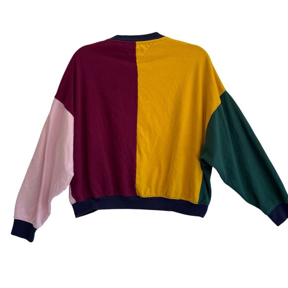 Tommy Hilfiger Denim Colorblock Sweatshirt XS Oversized Fit Retro Pullover - Picture 6 of 9